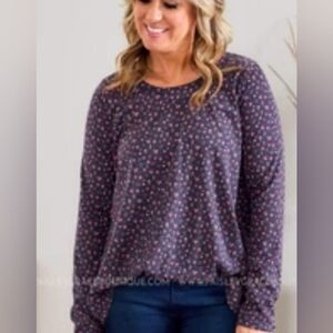 White Birch boutique top LS ditsy floral S top